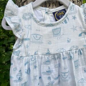 NWOT Emma Jean Blue Beach Print Baby One-Piece Bodysuit Bubble
